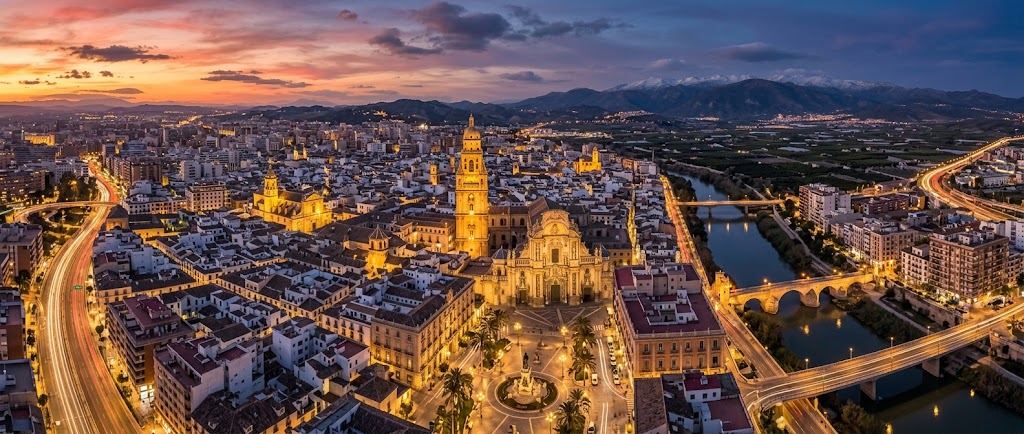 Vista de Murcia con la catedral asomando sobre el centro