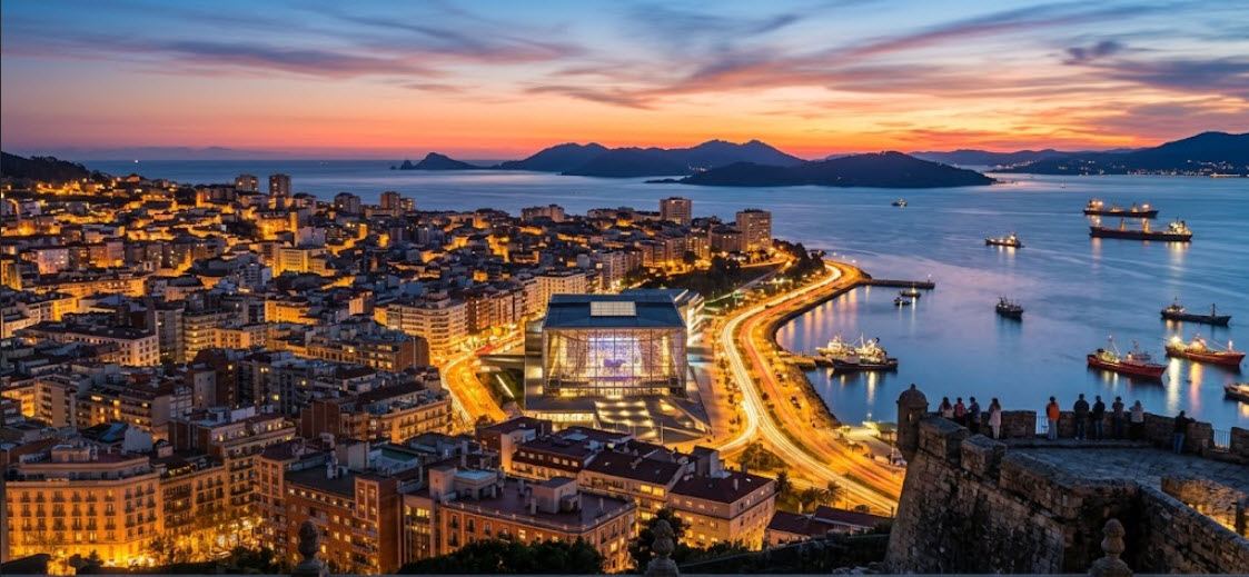Vista de Vigo con la ría y la ciudad extendida en ladera