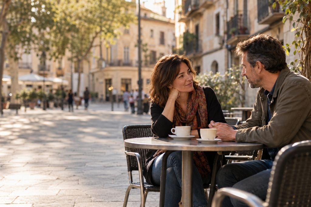Dos personas conversando mientras se conocen para una relación seria